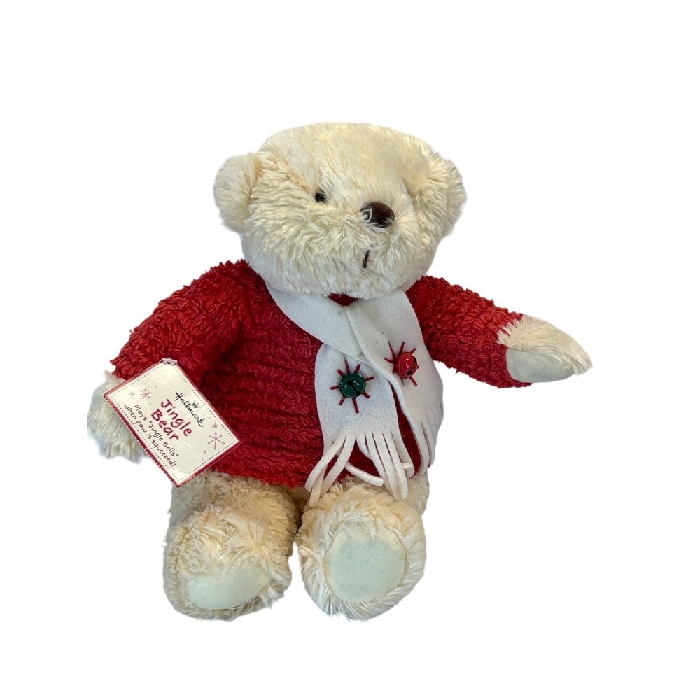 Hallmark Jingle Bear Plush Toy Wearing Red Sweater & White Scarf